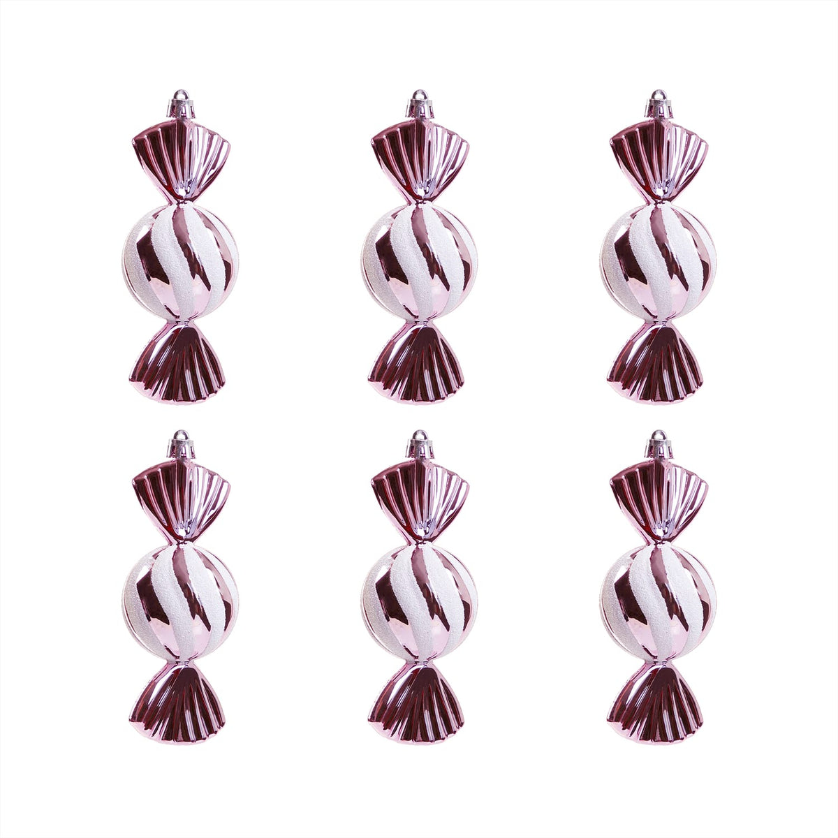 Festive Feeling Round Sweet Hanging Decoration 6 Pack - Pink/White